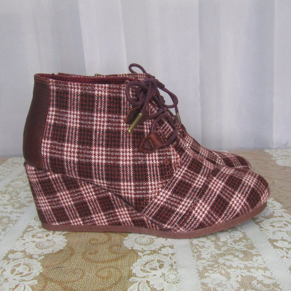 Toms Burgundy Plaid Booties